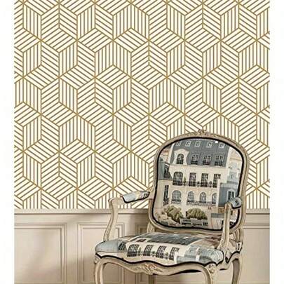 1 Rotolo di carta da parati autoadesiva - Disegno geometrico dorato moderno, adesivi rimovibili di alta qualità, adatti per cucine, bagni, soggiorni, armadi - Facile da installare, ampia copertura dell'area - Adatto per decorazione fai-da-te e case in affitto, decorazione in tonalità calde