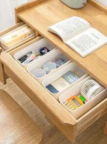 5个装-日式桌面抽屉式收纳盒 分类杂物 梳妆台收纳 隔层塑料磨砂 厨房收纳 手机壳收纳盒 分离魔术工具 衣柜收纳抽屉 桌面长条整理篮 窄长型收纳盒 - 白色 - 查看 7