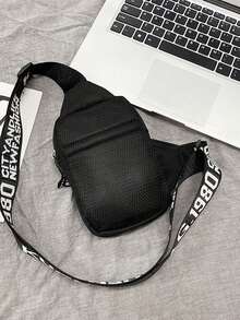 男士多功能运动单肩斜挎胸包，带USB充电口 - 黑色 - 查看 4