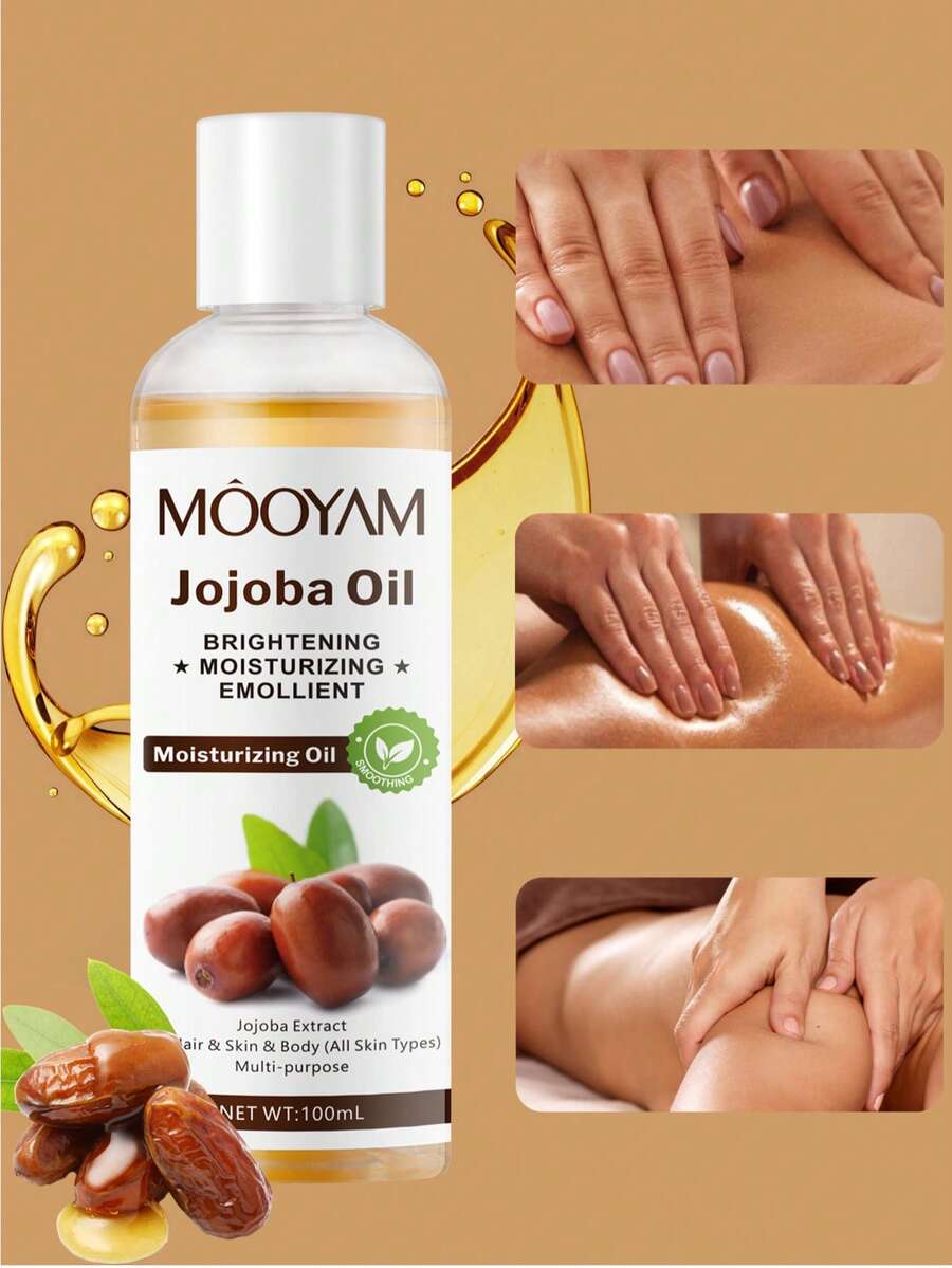 MOOYAM 深层保湿滋润 100ml 荷荷巴油 天然亮泽增强剂 轻盈保湿霜 柔肤护理 多用途油 适用于面部 头发 身体 时尚美容精选 美容精油 - 棕色 - 查看 1