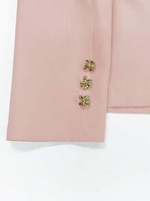 1 件平纹织物金属纽扣女式西装外套，适合办公室和日常穿着 - 粉色 - 查看 3