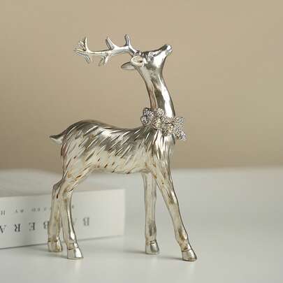 2pcs Christmas Deer Decor, Cute Desk Ornament Resin Statue Home Decor Party Present