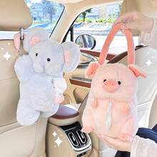 1pc Cute Pink Pig & Blue Elephant Tissue Box, Portable Plush Handheld Tissue Paper Holder, Cartoon Car/Home Decor Facial Tissue Box For Living Room, Bathroom, Coffee Table - Multicolor - View 13