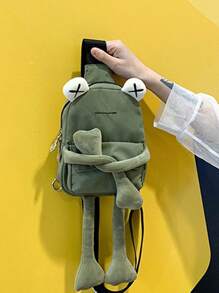 1个时尚卡通尼龙蓝色青蛙胸包，迷你不对称防水斜挎包，可装智能手机，适合工作、购物、旅行等场合使用。 - 軍綠色 - 查看 6