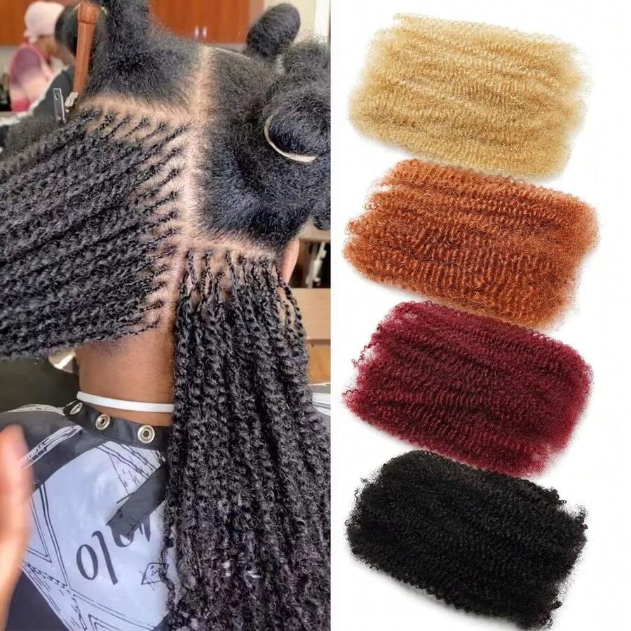 18Inch Natural Black 1B# 2Packs /100g Afro Kinkys Bulk Human Hair For Dreadlock Extensions Loc Repair Braiding Twist Tight Afro Kinky Human Hair For Loc - Natural Black - 查看 1