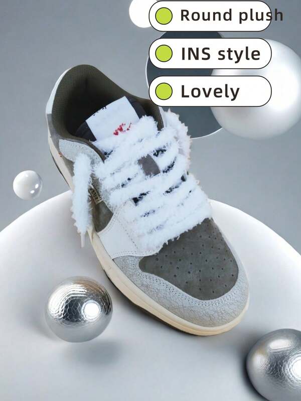 New Fluffy Shoelaces For Sneakers, Cute Ins Style Plush Round Shoelaces For Casual Canvas Shoes, Warm Winter Daily Wear