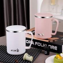 480ML 雙層保溫咖啡杯，便攜式 304 不鏽鋼水杯附蓋與手柄，耐冷耐熱飲水杯，防漏奶茶咖啡杯，適合成人學生在家中、學校、辦公室、野餐、旅行使用 - 彩色 - 查看 9