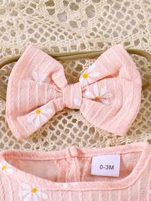 1pc Infant Girls' Floral Print Long Sleeve Bodysuit, Lightweight, Spring/Autumn - Pink - View 3