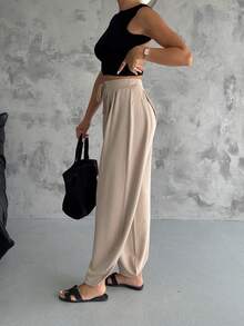 Modal Pleated Casual Pants, Solid Color - Cream - View 2