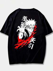 Narutoo Pain  Villain T-Shirt Anime Japan Geek Manga Japanese Drawing Shirt Blouse Unisex Male Female 100% Cotton Top Premium Streetwear Launch Immediate Shipping Various Colors!! Plus Size - màu đen - Xem 1