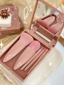 1 Set Convenient Makeup Brush Kit, Includes Makeup Mirror, 5 Plastic Handle Brushes, Comfortable Grip, Soft Foundation Brush, Powder Brush, Blending Brush, Eyeshadow Brush, Lip Brush, Suitable For Delicate Skin, Compact & Elegant Makeup Tools, Gift For Girls, Makeup Brush Set, Makeup Brush Set, Makeup Brush Set, Complete Makeup Brush Set, Makeup Brush Set, Complete Makeup Tool Set, Makeup Brush Set, Makeup Brush Gift Set - Baby Pink - View 4