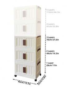 40厘米/15.8英寸宽五层可拆卸折叠储物盒，衣柜整理架/卧室衣柜/便携式衣柜，无需安装，可堆叠存放婴儿衣物/玩具/书籍/零食/杂物，客厅/卧室/厨房塑料储物柜 - 彩色 - 查看 11