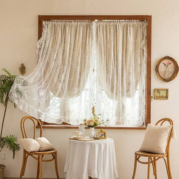 1pc Pink Double-Layer Blackout Curtain, No Drilling Required Installation, Short Curtain For Bedroom, Living Room, Room Decor