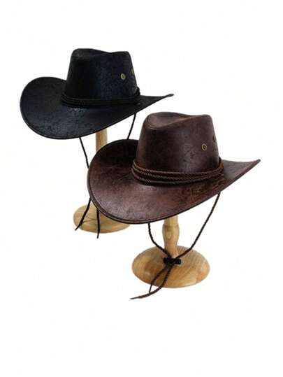 1 pieza Sombrero de vaquero de unicolor negro/marrón de piel de PU, PU suave unisex, adecuado para uso diario, viajes, celebraciones, parques, actividades al aire libre, primavera/verano