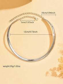 1pc Minimalist Fashion Metal Line Choker Necklace, Silver C-Shape Open Collar Necklace, Daily Jewelry For Women - Silver - View 5