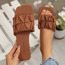 Damen Flache Quadratische Zehenschuhe rutschfeste Strandpantoffeln