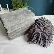 6pcs Set Of Extra Thick Extra Large Chenille Car Wash Sponges And Towels, Includes 1 Cleaning Sponge With Glove And 5 Soft Super Absorbent Microfiber Towels - Super Absorbent, Scratch-Free And Reusable - For Car, Home And Kitchen