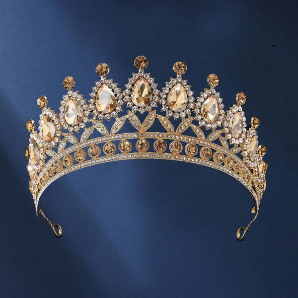 1 pièce Couronne de bal européenne et américaine pour femmes, couronne de mariée en alliage avec strass, convient pour le mariage, l'anniversaire, les accessoires de mariage, la mariée, le bal, l'anniversaire et l'usage quotidien