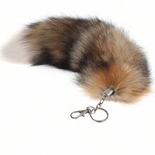 Fluffy Therian Fox Tail Keychain - Soft Fur, Realistic Colors, Durable, Perfect For Cosplay, Renaissance FairsChristmas - Sun Fox - View 1