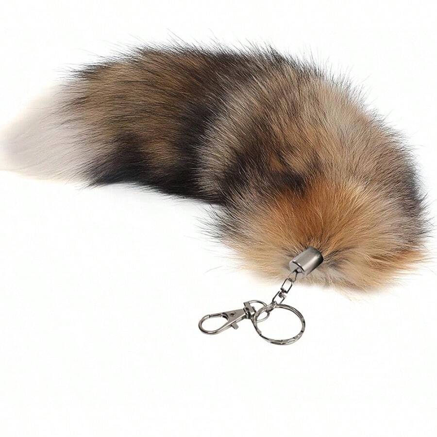Fluffy Therian Fox Tail Keychain - Soft Fur, Realistic Colors, Durable, Perfect For Cosplay, Renaissance FairsChristmas - Sun Fox - View 1