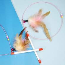 4件/3件/2件/1件猫玩具、钢丝羽毛猫玩具、自娱自乐无聊猫玩具、铃铛猫玩具、手持互动猫玩具、玩具猫用品、逗猫铃铛玩具、长棍自娱自乐猫玩具 - 彩色 - 查看 1