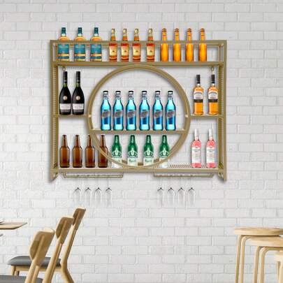 CNCEST Wall Mounted Wine Rack, Home Wine Bottle Shelf, Hanging Metal Wine Rack Cabinet For Kitchen, Restaurant, Hotel, Bar, Coffee Shop, 39.37*5.91*31.5in (Gold)