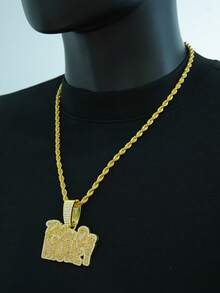 1pc Fashionable New Fully Rhinestone "Brother Over Money" Pendant Necklace, Men's Jewelry Accessory - Brother Over Money - View 2