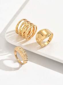 3pcs Asymmetrical Line Smooth Rings, Fashion Accessories Suitable For Women's Daily, Party, And Matching Wear - Multi-layer Ring Set - View 4
