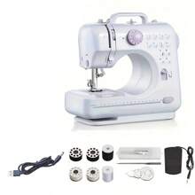IAGREEA 多功能便携式电动缝纫机：12 针，2 速，直流电源，内置夜灯，包缝和绕线，带梭芯套件和脚踏板 | 适合初学者/青少年/业余爱好者 - 适合家庭 DIY、修补和工艺品制作 | 生日、母亲节和节假日的理想礼物（优雅紫色） - 白色 - 查看 2
