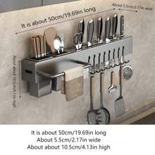 1pc Multifunctional Knife Holder Rack, Stainless Steel Knife Organizer Wall Mount, No Drilling Required, Kitchen Knife & Cutting Board Storage Rack Kitchen Items Kitchen Accessories Kitchen Tools