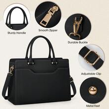 Laptop Bag For Women 15.6 Inch Work Tote Bag Womens Laptop Tote Waterproof Leather Computer Briefcase Business Office Bag Large Handbag For Travel College Teacher - 黑色 - 查看 7