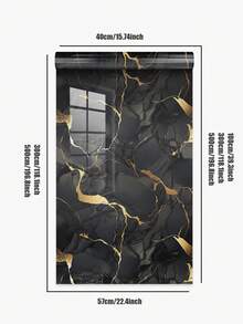 1 件黑色和金色光泽大理石图案自粘厨房贴纸，防水防油自粘墙贴，适用于炉灶、台面、瓷砖、橱柜、书桌、浴室梳妆台、大理石墙贴壁纸墙纸墙贴墙面装饰房间装饰壁纸贴纸墙卧室装饰厨房装饰家居装饰 - 黑金色 - 查看 8