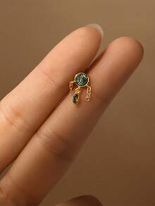 EleRunis 1 件 925 纯银天然苔藓玛瑙榄尖形不对称水滴平背软骨耳轮穿孔精美珠宝适合日常佩戴婚礼派对订婚周年纪念情人节 - 金色 - 查看 17