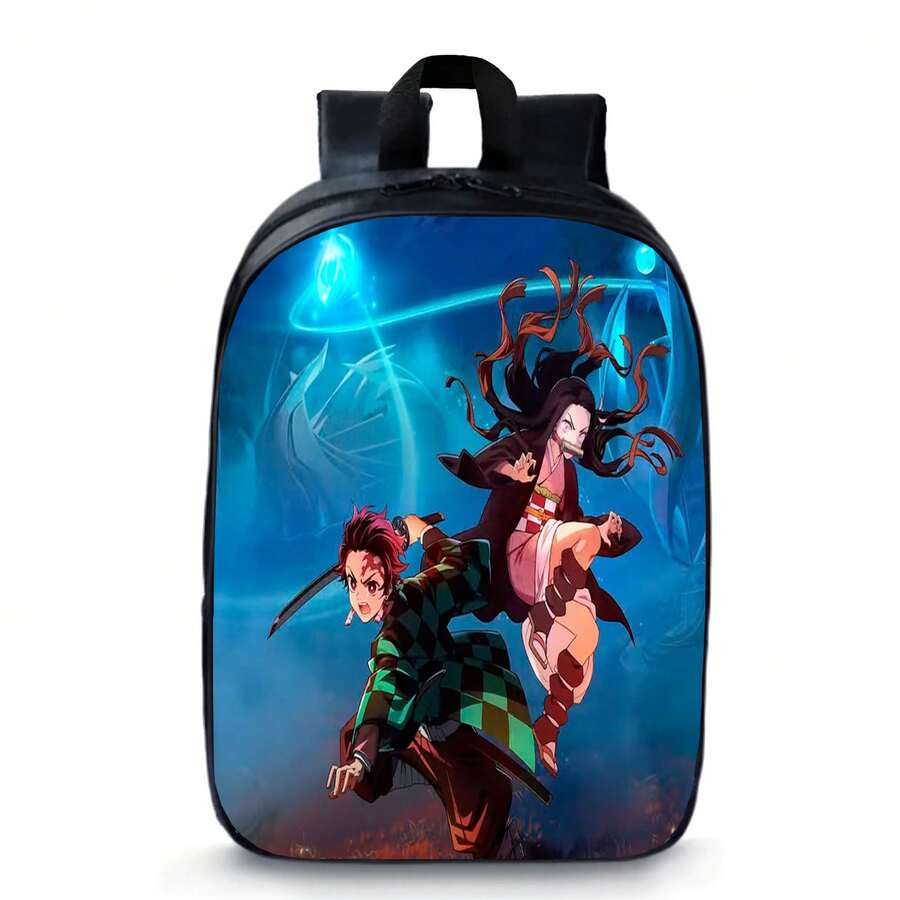 Children's School Backpack With Anime Style Swordsman Print And Zipper Closure