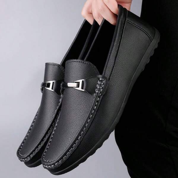 Luxus Herren Leder Penny Loafer, lässige Stroh gewebte Slip-On Flache Schuhe mit praktischem Gummiband, formelle Schuhe für den täglichen Gebrauch, Hochzeit, Bankett, Büro, Geschäftsanlässe im Frühling und Herbst