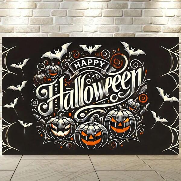 1 pieza Pancarta de fondo 2D, Bendición de Feliz Halloween Tela de poliéster para cubrir paredes, Adecuado para sala de estar, dormitorio, oficina y decoración al aire libre, Opción ideal para fiesta y regalo festivo, No se requiere electricidad