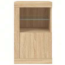 Larryhot Mueble auxiliar con luces  roble sonoma, bonito y práctico, ideal para almacenaje y decoración del hogar - Marrón - Ver 7