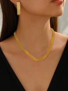 3 件套简约镂空粗项链、耳环和锁骨链首饰套装，适合女士，百搭精致 - A - 查看 1