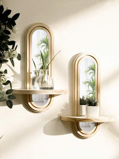 1pc Arched Wall Mounted Mirror Rack, Modern Decorative Wall Mounted Storage Rack, Minimalist Hanging Vanity Organizer Rack, Stylish Mirror Frame Decor, Suitable For Living Room, Bedroom, Bathroom, Entryway, Dressing Room, Apartment Wall Display