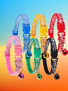 6件套小型宠物项圈带铃铛可爱印花猫可调节7-12英寸适合3-12个月大的猫 - 混合色 - 查看 1