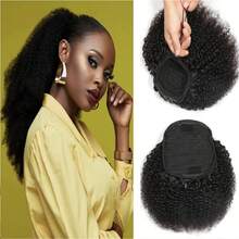 BINF Afro Kinky Curly Hair Ponytail Extensions Clip In Drawstring Ponytail Human Hair Extensions Drawstring Curly Ponytail Extension For African Women Remy Brazilian Hairpiece Pony Tail For Women - Natural Black - View 1