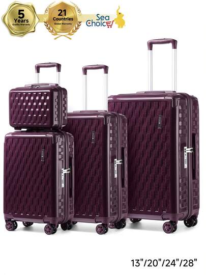Sea Choice Luggage Sets 3 Piece Hard Shell PC+ABS Durable Suitcases With Cosmetic Case Trolley Travel Suitcase With Silent 8 Spinner Wheels TSA Lock YKK Zipper(13in/20in/24in/28in)Travel Luggage Suitcase Set