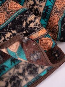 1 pieza Chaqueta de forro polar a rayas de moda para niña, Chaqueta de punto esponjosa para niños y niñas, Diseño de cremallera con cuello alto, Prenda exterior casual y versátil, Adecuada para uso diario u outdoor en otoño/invierno