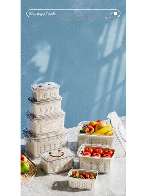 1pc New Creative Home Kitchen Refrigerator Storage Box Double Layer Multi Functional Drain And Freshness Preservation Box Large Capacity Fruit And Vegetable Storage Box, Creative Visual Vegetable Storage Box, Material Safe To Use,
