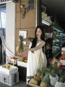 宽松白色拼布蕾丝边吊带背心裙，飘逸修身 - 白色 - 查看 3