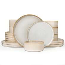 18 Pieces Dinner Sets For 6 People, Stoneware Dinnerware Sets With Dinner Plates/Salad Plate/Cereal Bowls, Dishwasher & Microwave Friendly, Cappuccino White