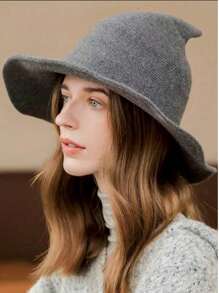 1 件男女通用女巫帽，可折叠针织尖头巫师帽，适合万圣节、化装舞会、冬季