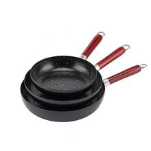 Frying Pan Set 3 Piece – 20/24/26cm Non-Stick Marble Coating – Induction Compatible Skillets – Black Marble, Cool-Touch Wooden Handle – Scratch Resistant, Dishwasher Friendly – Even Heating Aluminum Cookware - Black - View 8