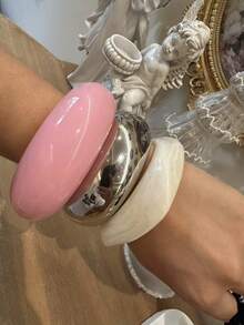 夸张设计手镯，独特复古几何组合手镯，金色，奶茶色，醋酸乳白色（手镯具有扎染效果，可能会出现轻微的颜色变化。购买时请参考尺码表，不要因尺码不合适而留下负面反馈。谢谢。） - 多色 - 查看 8