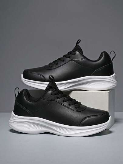 Men's Sports Shoes, PU Leather Waterproof Unisex Sneakers, Plus Size Casual Shoes For Outdoor Running & Daily Wear, Thick Sole, Autumn New Arrival